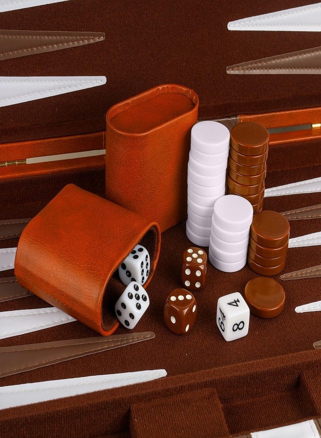 RERIVER Backgammon Set 2 Players Classic Backgammon Sets for Adults Board Game with PU Leather Case Portable and Travel Backgammon Set (Brown, 15inch) - Image 5